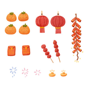 手繪水彩風(fēng)新年元素