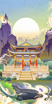 古建筑插畫
