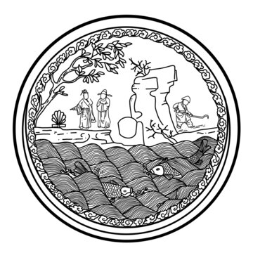 金代山水人物故事紋銅鏡
