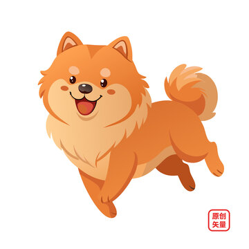 矢量插畫(huà)動(dòng)物卡通開(kāi)心跳躍小狗松獅犬