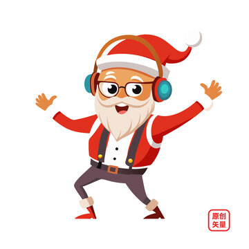 人物卡通開(kāi)心聽(tīng)音樂(lè)圣誕老人