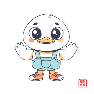 矢量插畫動物簡約雨天打傘小鴨子