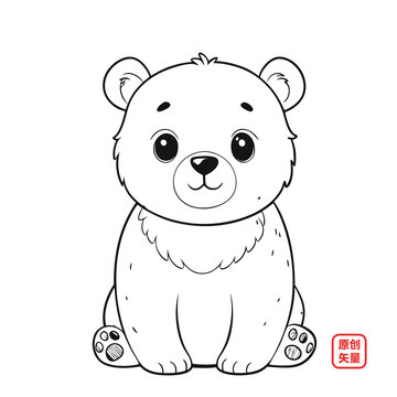矢量插畫(huà)動(dòng)物手繪線條可愛(ài)坐著小熊