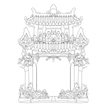 青花釉里紅樓閣式人物谷倉(cāng)