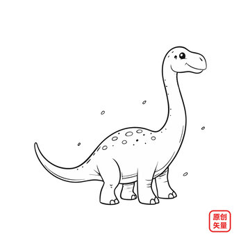 矢量插畫動物手繪線條恐龍腕龍