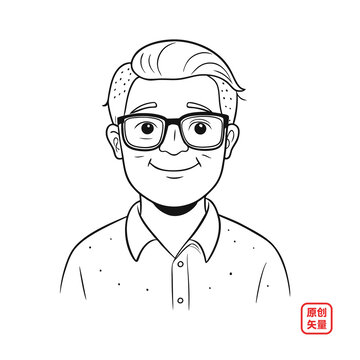 矢量插畫(huà)人物手繪線條戴眼鏡男人
