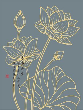 矢量線描荷花
