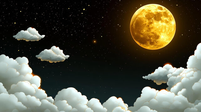 金色月亮下的夢(mèng)幻夜空