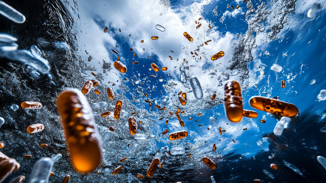 水中飄浮的膠囊天空視角