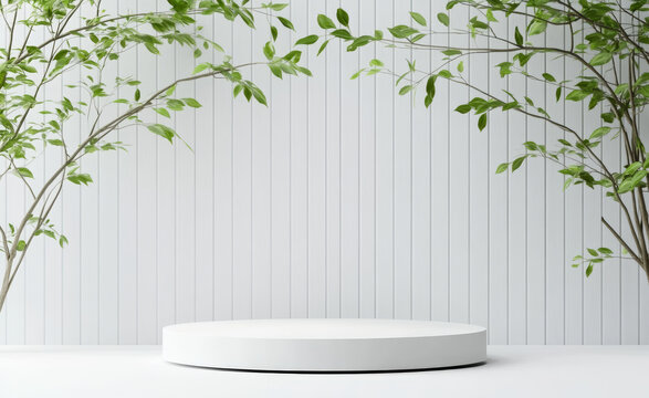 簡約白色產品展示背景與綠植