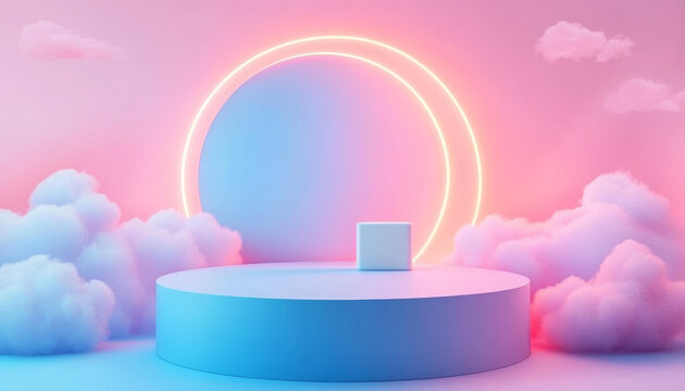 夢幻粉嫩燈光展臺背景圖
