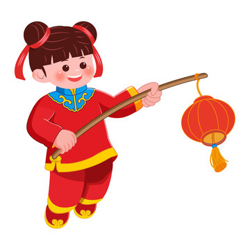 新年春節(jié)過年元旦女孩挑燈籠人物
