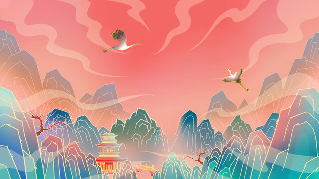 國潮背景插畫