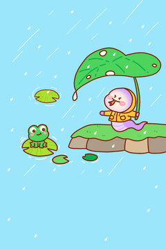 蛇年卡通文創(chuàng)雨水插畫