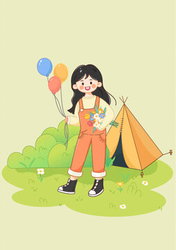 春天出游小女孩