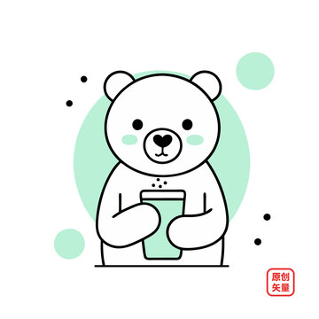 矢量插畫動物簡約喝水小熊