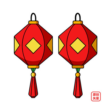 矢量插畫卡通菱形節(jié)日燈籠