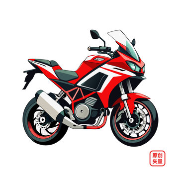 矢量插畫機車紅色動感摩托車