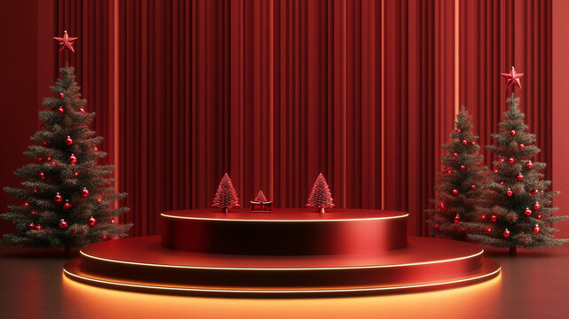 圣誕節(jié)紅色舞臺場景
