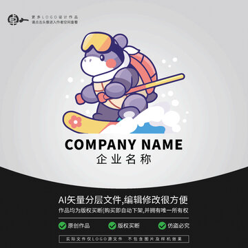 滑雪冬季運(yùn)動(dòng)烏龜LOGO卡通