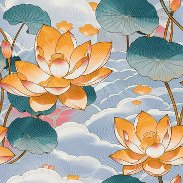十九色滿鋪荷花素材地毯圖案