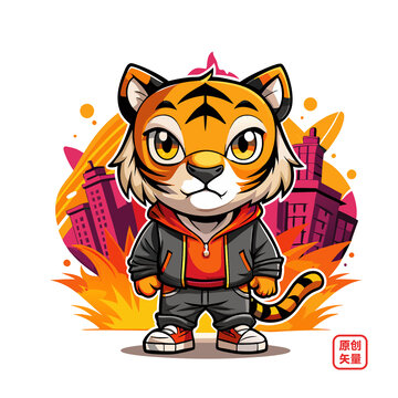 矢量插畫動(dòng)物T恤貼圖圖案可愛老虎