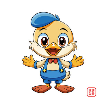 矢量插畫動(dòng)物可愛卡通穿背帶褲小鴨子