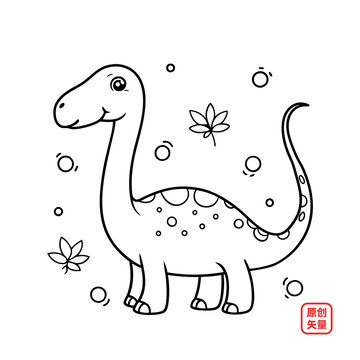 矢量插畫動物線條簡筆畫恐龍腕龍