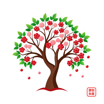 矢量插畫植物大樹果蔬櫻桃樹