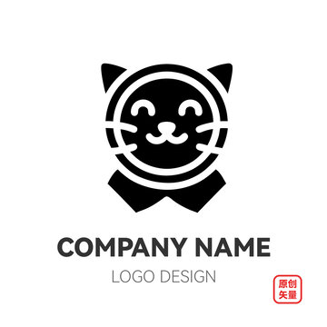 矢量簡約線條動物寵物小貓logo標志