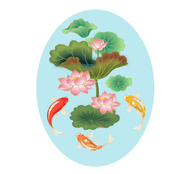 荷花錦鯉矢量插畫