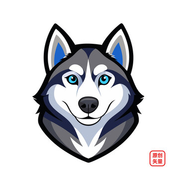 矢量插畫動物可愛微笑小狗哈士奇頭像