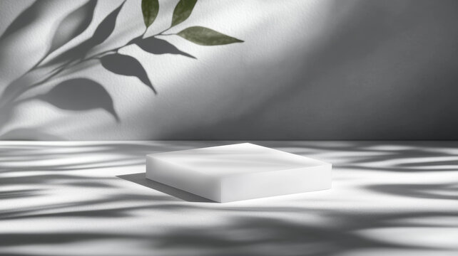 簡約白色產(chǎn)品展示臺(tái)與自然光影