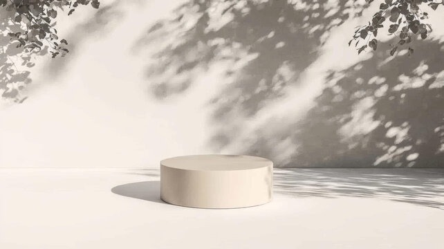 自然光下的米白色圓柱形產(chǎn)品展示臺
