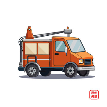 矢量插畫汽車電纜修理車