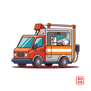 矢量插畫汽車電纜修理車
