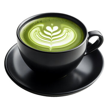 [免摳素材]黑陶瓷杯中的抹茶拿鐵