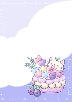 紫色蛋糕藍莓貓咪