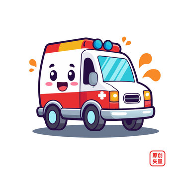 矢量插畫(huà)汽車(chē)卡通可愛(ài)救護(hù)車(chē)