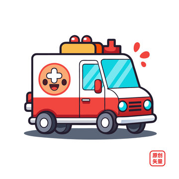 矢量插畫汽車卡通可愛救護(hù)車