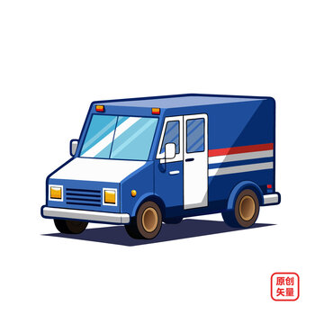 矢量插畫汽車特種車輛郵政車
