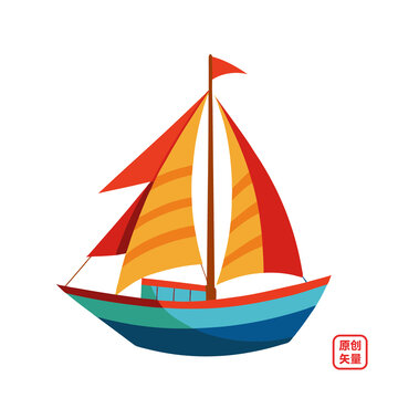 矢量插畫小船簡約帆船