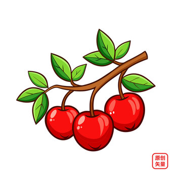 矢量插畫新鮮水果樹枝上的蘋果
