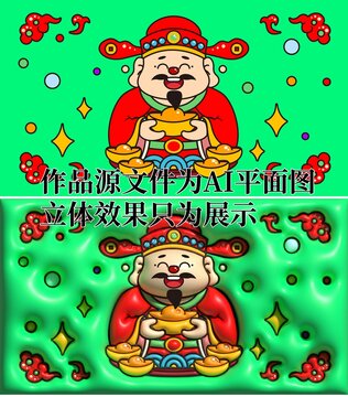 財(cái)神膨脹插畫壁紙