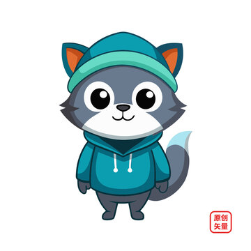 矢量插畫動物可愛穿帽衫微笑小貓