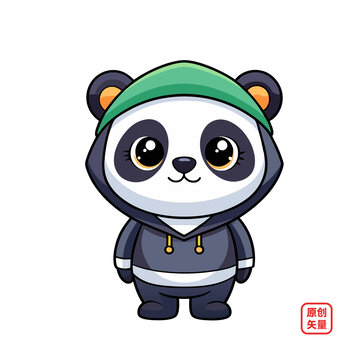 矢量插畫動物可愛穿帽衫微笑熊貓