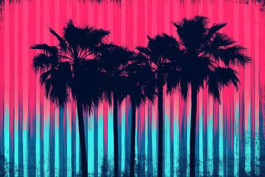 色彩斑斕的棕櫚樹抽象背景圖