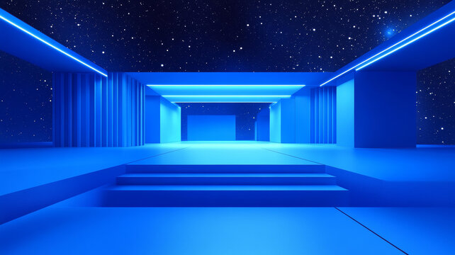 夢(mèng)幻藍(lán)色星光建筑空間