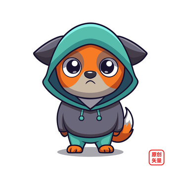 矢量插圖動物穿帽衫不開心小狗