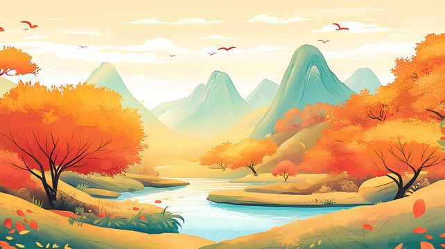 秋日山河美景圖畫(huà)
